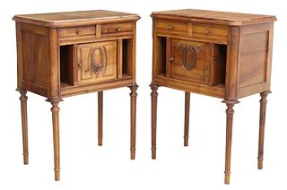 (2) LOUIS XVI STYLE MARBLE-TOP BEDSIDE CABINETS