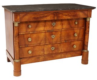 FRENCH EMPIRE STYLE MARBLE-TOP MAHOGANY COMMODE