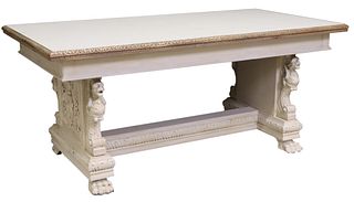 FRENCH RENAISSANCE STYLE PAINTED TABLE, 74.25"L
