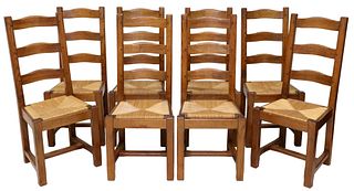(8) FRENCH PROVINCIAL RUSH SEAT LADDER BACK CHAIRS