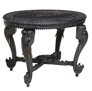 CARVED ELEPHANT-LEG OCCASIONAL TABLE, INDIA