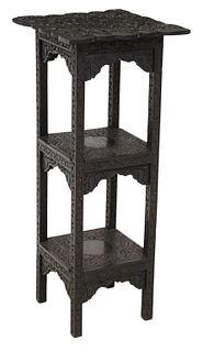 CARVED & EBONIZED THREE-TIER STAND, INDIA