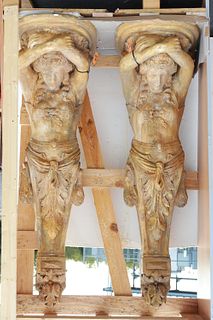 (2) ARCHITECTURAL CAST CARYATID CORBELS, 54.75"H