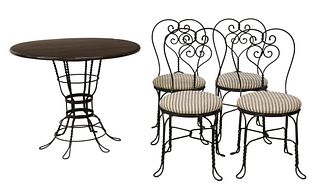 (5) IRON & WOOD BISTRO/ CAFE TABLE & CHAIR SET