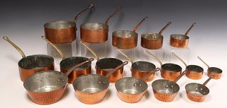 (17) FRENCH COPPER GRADUATED SAUCEPANS