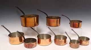 (9) FRENCH GRADUATED COPPER & IRON SAUCEPANS