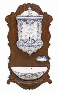 FRENCH BLUE & WHITE FAIENCE LAVABO WALL FOUNTAIN