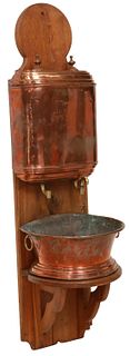 FRENCH PROVINCIAL COPPER LAVABO ON OAK STAND