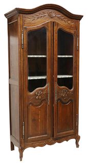 FRENCH LOUIS XV STYLE CARVED OAK DISPLAY CABINET