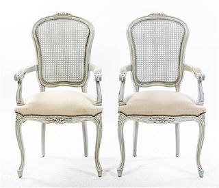 A Pair of Louis XVI Style Painted Fauteuils, Height 39 inches.