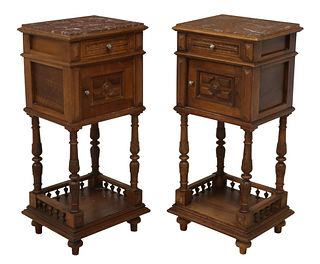 2) FRENCH HENRI II STYLE CARVED WALNUT NIGHTSTANDS