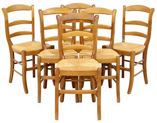(6) FRENCH PROVINCIAL FRUITWOOD RUSH SEAT CHAIRS