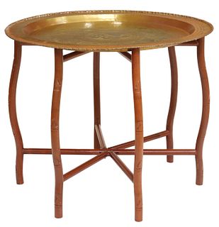 CHINESE PATINATED METAL TRAY-TOP TEA TABLE