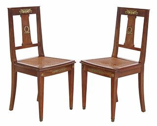 (2) FRENCH EMPIRE STYLE CANE SEAT SIDE CHAIRS