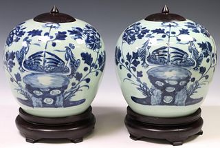 (2) CHINESE BLUE & WHITE PORCELAIN MELON JARS