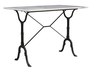 FRENCH MARBLE-TOP CAST IRON BISTRO TABLE
