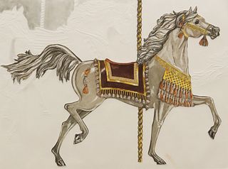 LOIS CARLISLE (20TH C.) ETCHING CAROUSEL HORSE