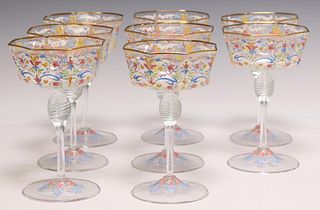(8) VENETIAN ENAMELED GLASS CHAMPAGNE COUPES