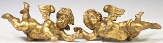 (2) CONTINENTAL GILT PAINTED WINGED CHERUBS
