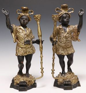 (2) PATINATED BRONZE FIGURAL CANDLE HOLDERS