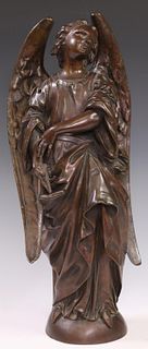 PATINATED BRONZE FIGURAL SCULPTURE OF AN ANGEL