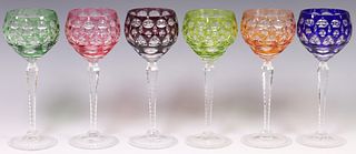 (6) MULTI-COLOR CUT-TO-CLEAR HOCK WINE STEMS