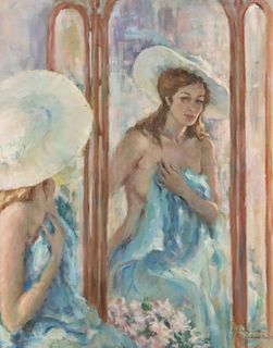 DIANE GREEN (20THC) OIL ON CANVAS MIRRORED GLAMOUR