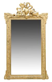 FRENCH ART NOUVEAU GILTWOOD BEVELED MIRROR