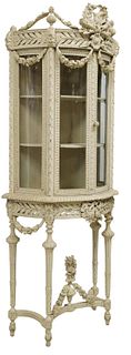 FRENCH LOUIS XVI STYLE PAINTED VITRINE ON STAND