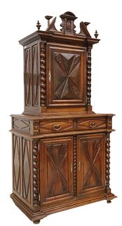 FRENCH LOUIS XIII STYLE CARVED WALNUT CUPBOARD