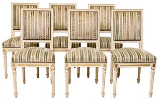 (6) FRENCH LOUIS XVI STYLE UPHOLSTERED SIDE CHAIRS