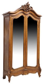 FRENCH LOUIS XV STYLE WALNUT MIRRORED ARMOIRE