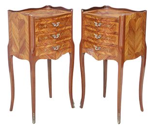 (2) FRENCH LOUIS XV STYLE MARQUETRY NIGHTSTANDS