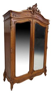 FRENCH LOUIS XV STYLE MIRRORED WALNUT ARMOIRE