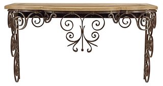WROUGHT IRON CONSOLE TABLE WITH STONE TOP