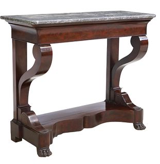 FRENCH EMPIRE STYLE MARBLE-TOP MAHOGANY CONSOLE