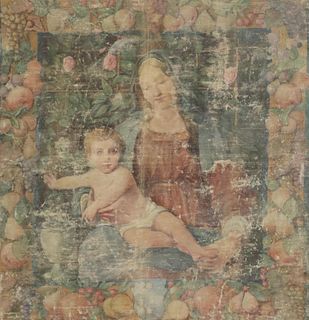 PAINTED TAPESTRY MADONNA & CHILD, 43.5" X 42"