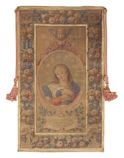 HAND-PAINTED RELIGIOUS TAPESTRY OF THE VIRGIN MARY