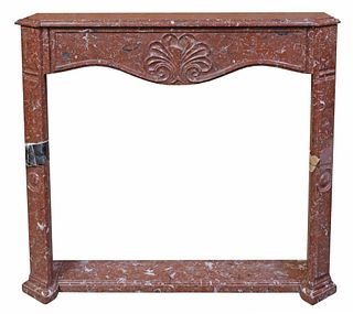 SHELL CARVED RED MARBLE FIREPLACE SURROUND