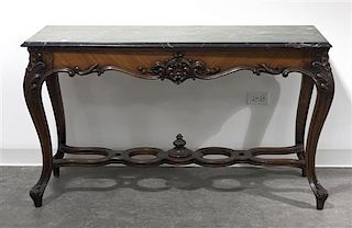 A Louis XV Style Fruitwood Console Table, Height 31 1/2 x width 53 1/4 x depth 19 1/2 inches.