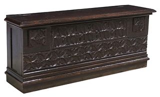 FRENCH GOTHIC REVIVAL CARVED OAK COFFER CHEST