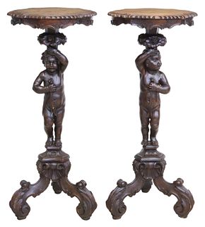(2) ITALIAN ROCOCO REVIVAL CARVED FIGURAL STANDS