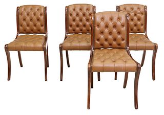 (4) REGENCY STYLE LEATHER & MAHOGANY SIDE CHAIRS