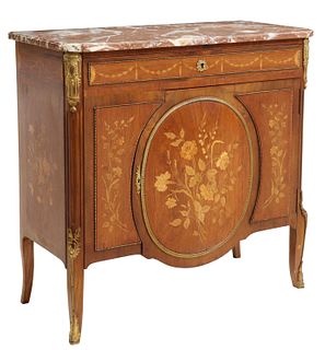 FRENCH LOUIS XV STYLE MARBLE-TOP MARQUETRY CABINET