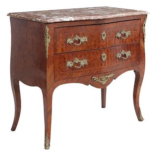 FRENCH LOUIS XV STYLE MARBLE-TOP PARQUETRY COMMODE