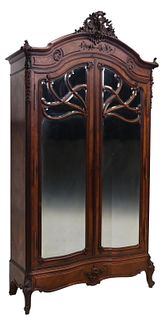 FRENCH LOUIS XV STYLE ROSEWOOD MIRRORED ARMOIRE