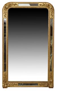 FRENCH GILTWOOD PARCLOSE MIRROR, 55" X 33"