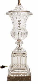 BACCARAT STYLE MOLDED GLASS URN-FORM TABLE LAMP