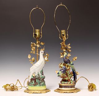 (2) STAFFORDSHIRE & SEVRES STYLE GILT TABLE LAMPS