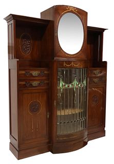 ART NOUVEAU MAHOGANY & STAINED GLASS SIDEBOARD